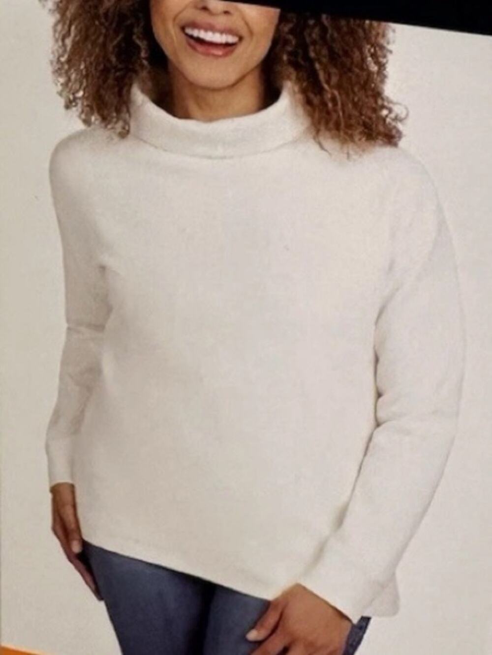 Lands’ End Waffle Knit Funnel Neck White Turtleneck EUC Sz S